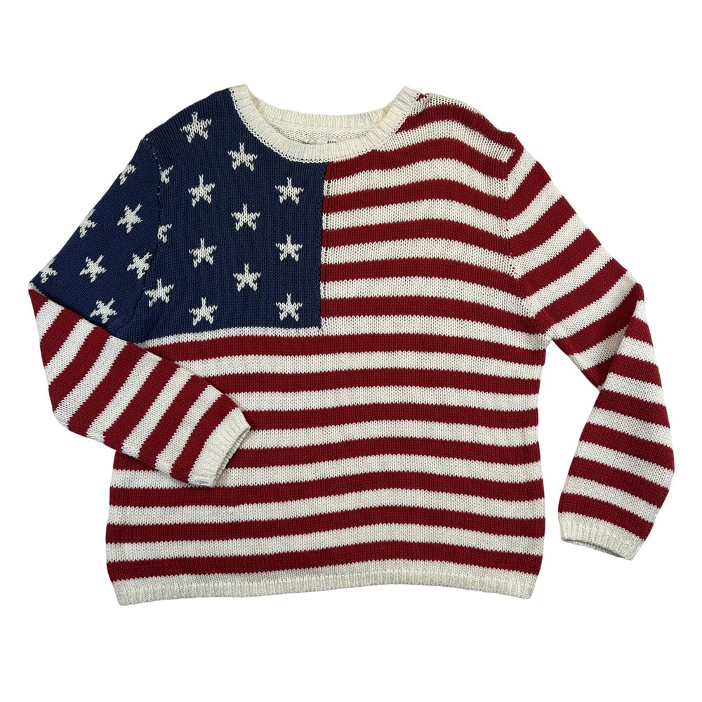 Grayson Threads Sweater Womens XL USA Flag Red White Blue Striped Knit Pullover